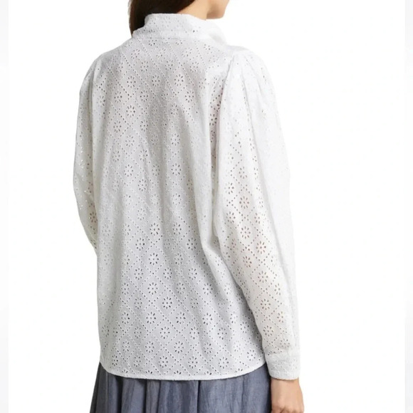 NWT Batsheva Cotton Eyelet Lace Broderie Anglaise Bow Detail Blouse White Size 6 - Picture 4 of 13